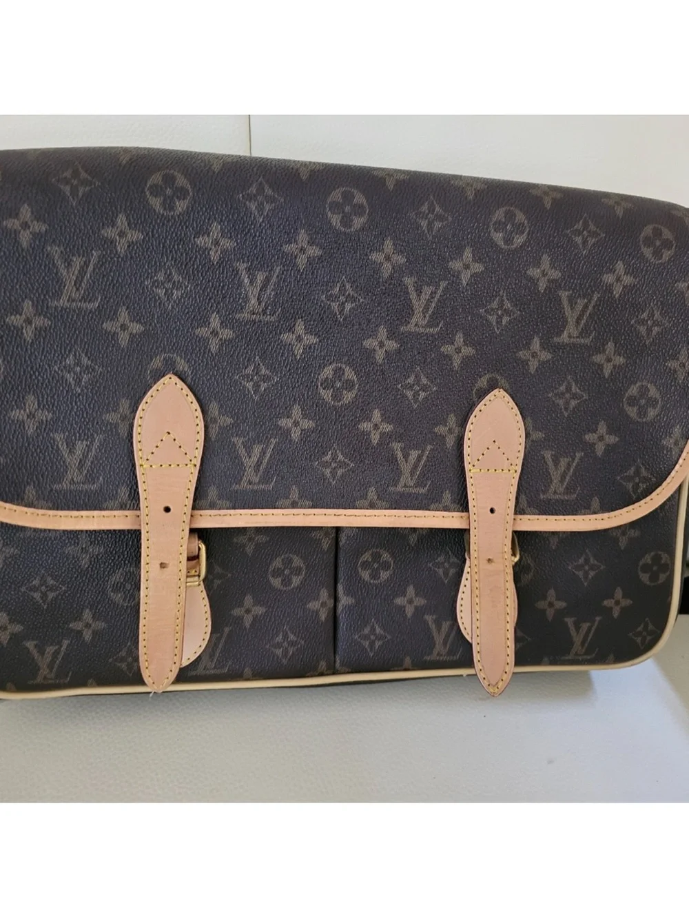 LV Brown Monogram Canvas Messenger Bag with Natural Vachetta Trim